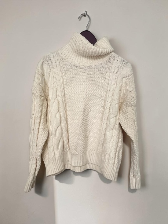 Madewell Sweaters - Madewell Cable Turtleneck Fisherman Sweater Cream Funnel Pullover Cozy - Small